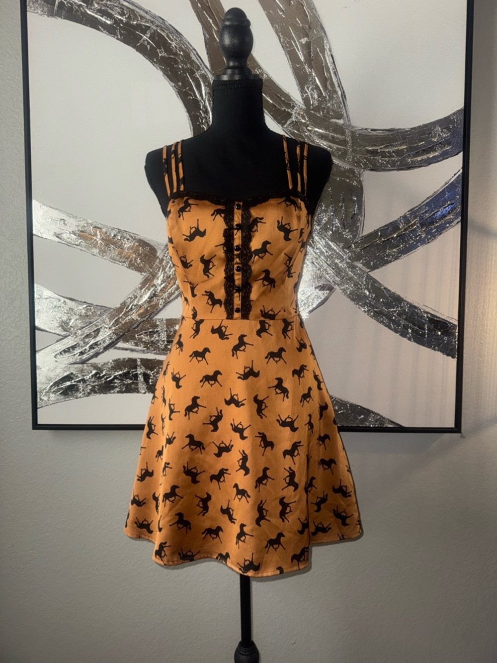 Forever 21 Mustard Gold Horse-Print Fit-and-Flare Mini Dress